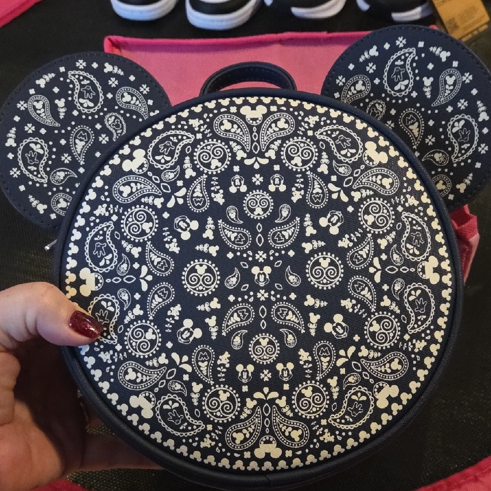 Loungefly Mickey Paisley Print Round Convertible Backpack - Picture 2 of 3